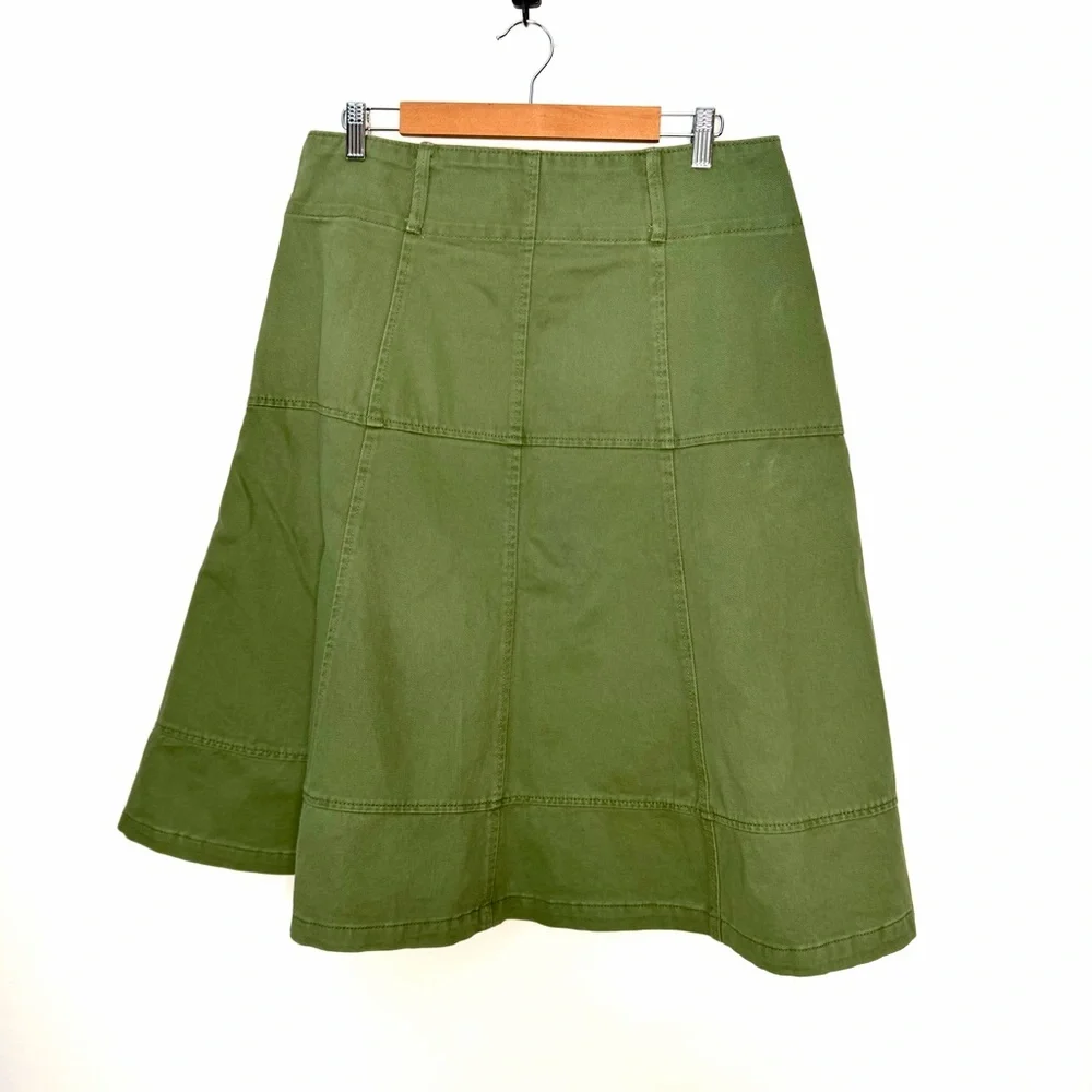 Free Assembly Flared Cotton Midi Skirt A-line Green Size 10 - Picture 2 of 6